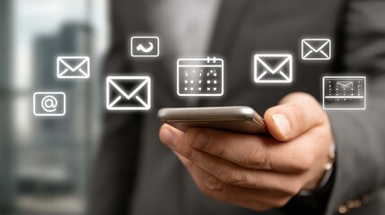 Man using smartphone to manage communication tools during business hours in an office setting