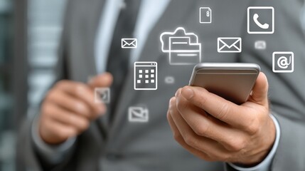 Man using smartphone to manage communication tools during business hours in an office setting