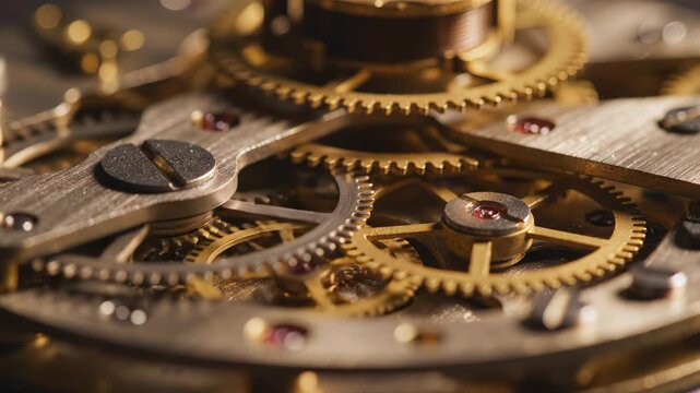 Closeup of mechanical gears and clockwork