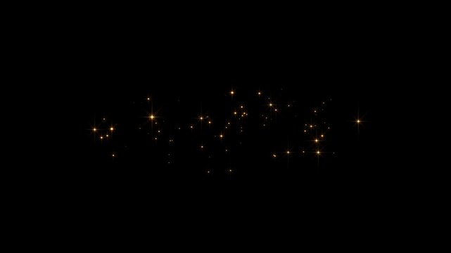 golden stars and sparkle particle glitters light trail alpha channel loopable 4k animation, shiny glowing gold stars dust overlay motion design element