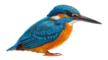 Vibrant Common Kingfisher bird with blue and orange feathers isolated.

