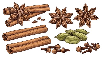 Hand Drawn Ramadan Spices Set Vector Illustration