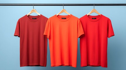 Vibrant red t-shirt display studio setting product photography minimalist background front view fashion appeal.