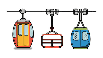 Cable Car Ride: A collection of cable cars against a clean backdrop, showcasing colorful designs and forms of transportation. A symbolic ride through the sky, hinting at travel and adventure. © hafs121