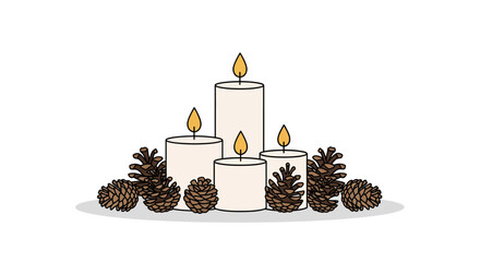 Cozy candles and pinecones for a warm holiday ambiance