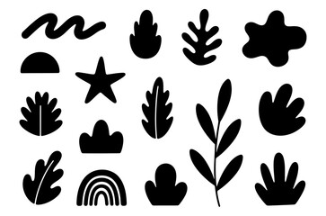 Abstract organic shapes and botanical leaves vector set