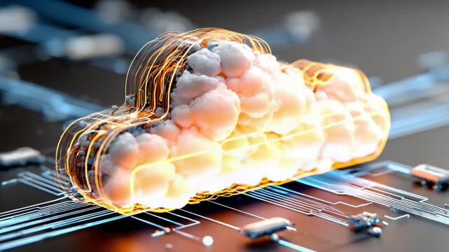 Brain-Cloud Fusion: a conceptual representation of artificial intelligence as a cloud and a brain merge, symbolizing the synergy between data and knowledge.