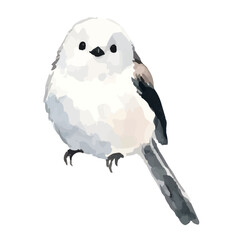 Watercolor-style long-tailed tit illustration／シマエナガ © 73
