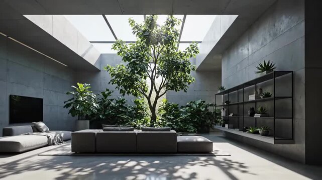 Indoor Oasis: Tranquil Living Space With Natural Light And Lush Greenery Featuring Fiddle Leaf Fig