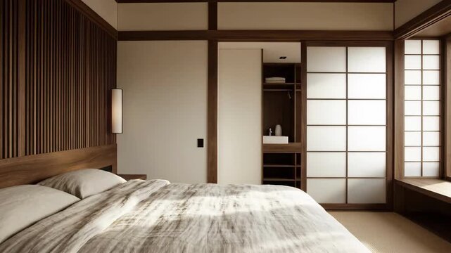 Japanese Style Bedroom Minimalist Interior Design Showcasing A Relaxing And Peaceful Ambiance