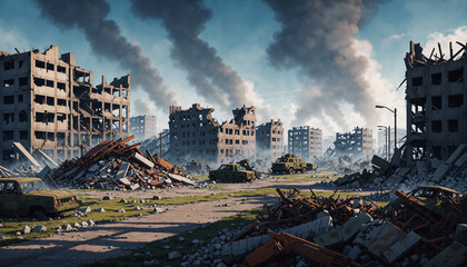 Fototapeta premium Anime Post-War Battlefield Ruins Environment