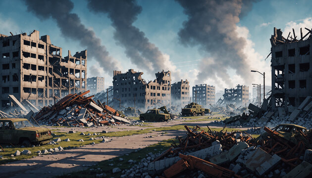 Anime Post-War Battlefield Ruins Environment