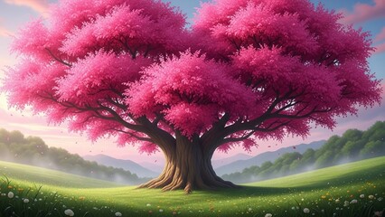 Majestic pink cherry blossom tree
