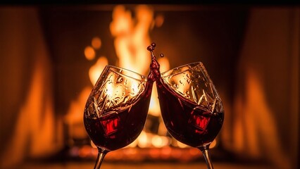 Cozy evening toast by the fireplace