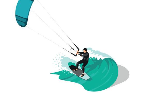 Dynamic sport kitesurfing design with a surfer in action on ocean waves