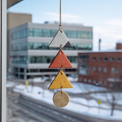 Hanging geometric mobile with triangles & circle
