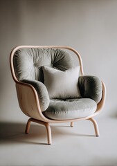 Armchair's plush, curved frame holds pillow on cushion