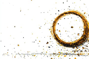 Golden dust ring, scattered particles on a white backdrop