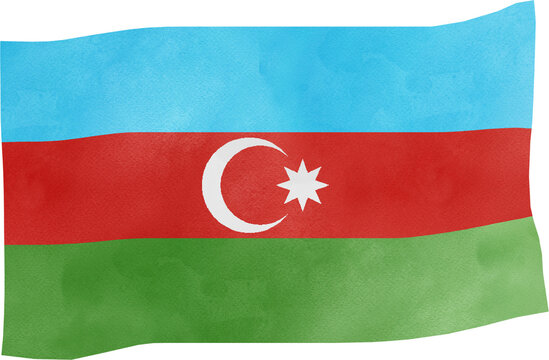 illustration of Azerbaijan flag in watercolor style - Powered by Adobe