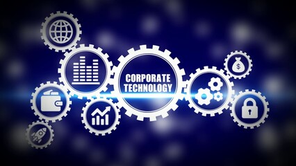 Corporate technology concept with gears and on blue background business