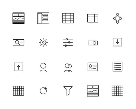 Rounded Outline Admin, Analytics & Ops UI Icons &mdash; 3 Sheets - Set A (20 Outline SVG Icons Sheet)