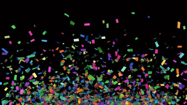 Colorful Confetti Falling From Above On Black Background Celebration Event Party