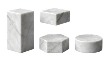 Set of four white marble geometric shapes