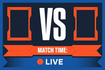 Digital sports broadcast screen with V S and live match time versus