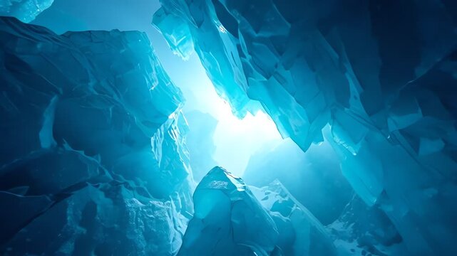 Glowing Blue Ice Cave Interior Arctic Glacier Tunnel Abstract
