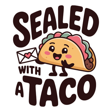 Taco with envelope holding heart, sealed with a taco, love letter vector