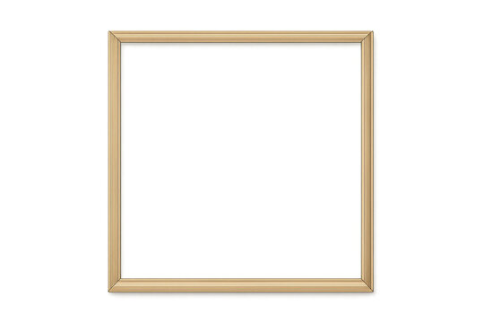 Empty wood frame template featuring realistic light brown texture for art gallery display on transparent background