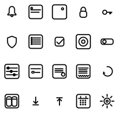 Operations, alerts, security & billing controls UI icon set - rounded outline SVG sheet (20 icons)