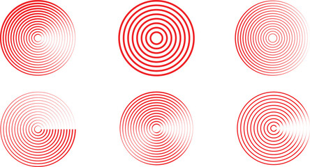Pain localization icons. Symbols for medical design. Concentric wave pattern radiating outward from center isolated.
