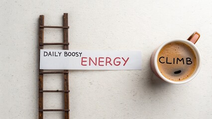 Cup of Coffee with Ladder Promoting Daily Energy Boost
