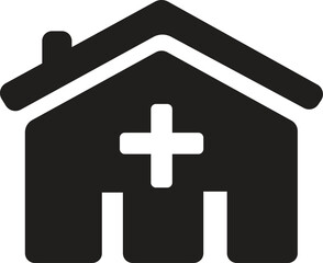 House with medical cross and check mark for safety protocols.