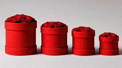 Red roses in graduating round boxes on white