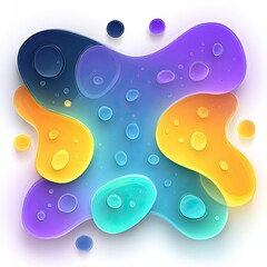 Colorful splats and water droplets on a white background