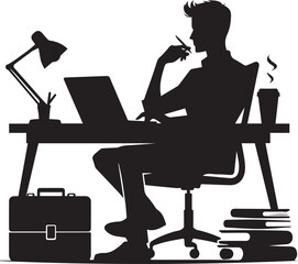 Black and white vector silhouette of a Freelancer isolated on white background