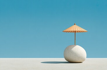 Minimalist scene stone with a tiny umbrella