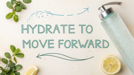 Water bottle with arrow illustration promoting hydration and health