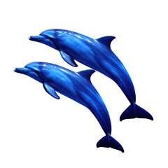 Obraz premium Two Blue Dolphins Leaping Together
