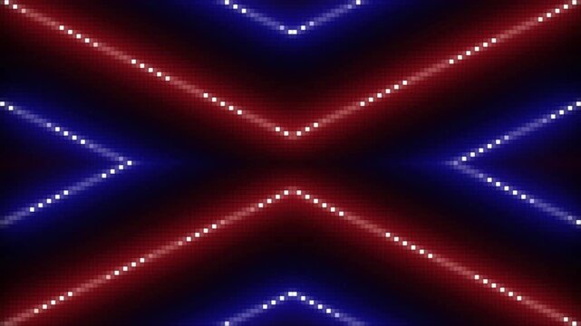 Abstract red and blue digital LED pixel background with geometric cross animation
