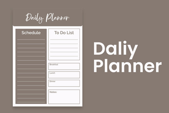 Daily Planner Modern Brown Template with Meal Tracker, Hourly Schedule, and To-Do List