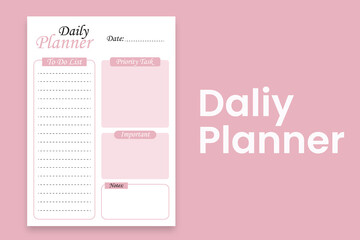 Daily Planner Soft Pink Template with Priority Tasks, To-Do List, and Important Notes Section