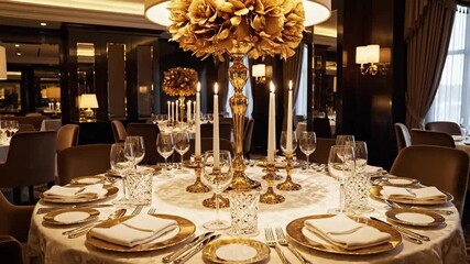 Luxurious Fine Dining Setup In An Upscale Restaurant, Ready For An Elegant Event - Powered by Adobe