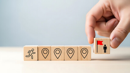 Action-focused Strategy Meeting with Performance Tracking Icons in a Minimalist Office Environment