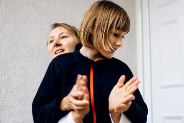 Fototapeta premium mother with daughter hugging, lifestyle people concept