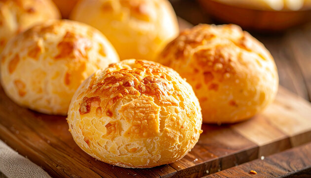 Fresh homemade pao de queijo, Brazilian cheese bread, rustic bakery. Tasty snack. Delicious food.