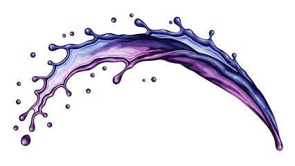 A vibrant splash of purple and blue liquid dynamically frozen in mid air with intricate details on transparent background high quality