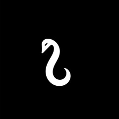 Naklejka premium Minimalist white swan logo design on a black background representing elegance and beauty.